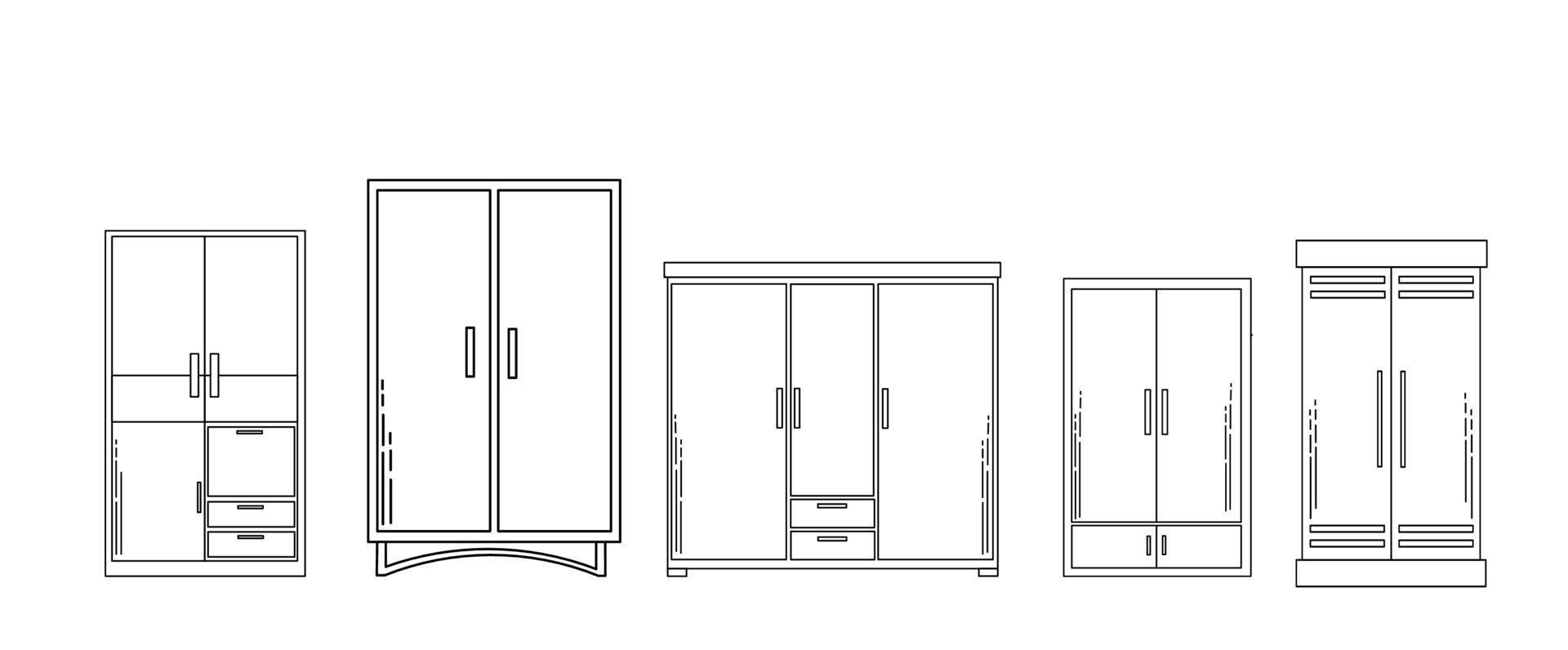Set of Cupboard Black and White Illustrations Decoration vector