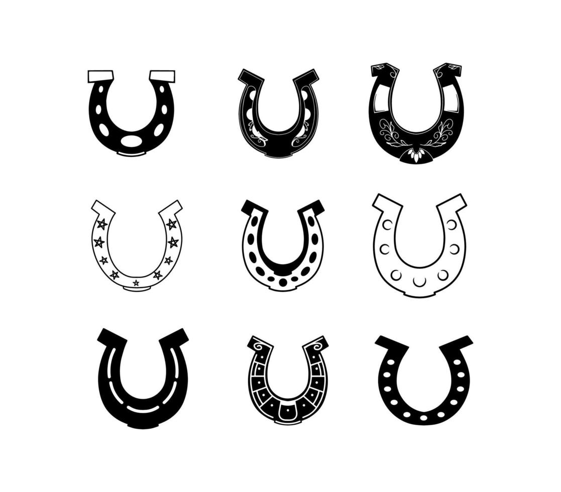 Hand-drawn Set of Horseshoe in Silhouette Illustrations vector