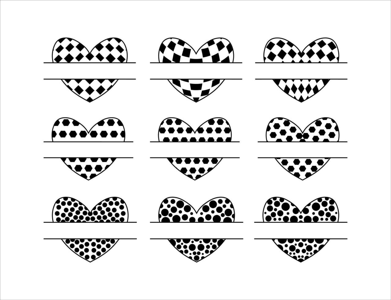 Set of Heart Split Black and White vector