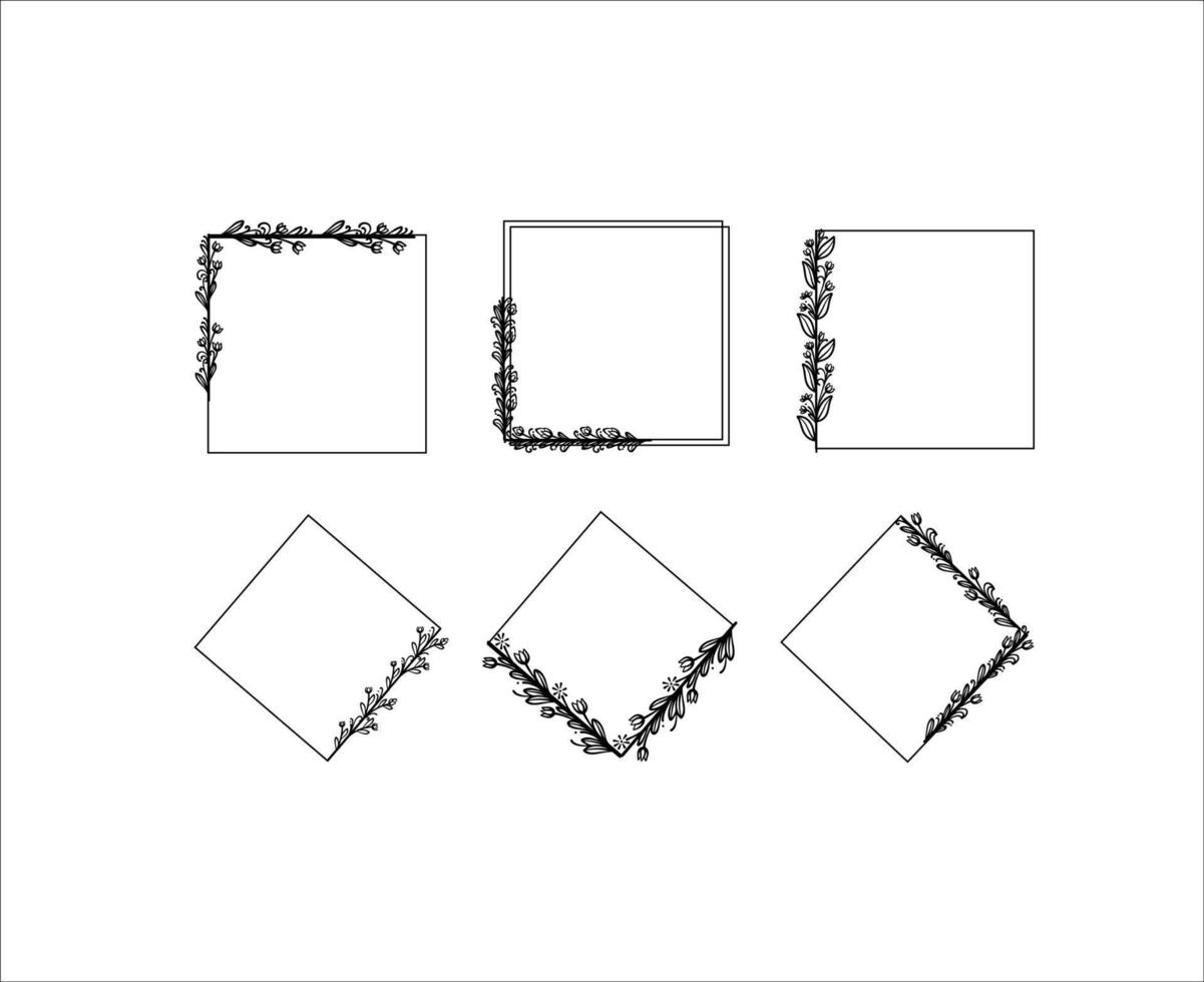 arte de línea de borde de marco de flor dibujado a mano en silueta vector