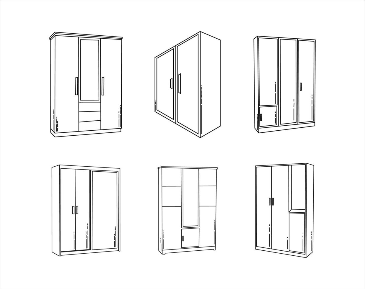 Set of Cupboard Black and White Illustrations vector