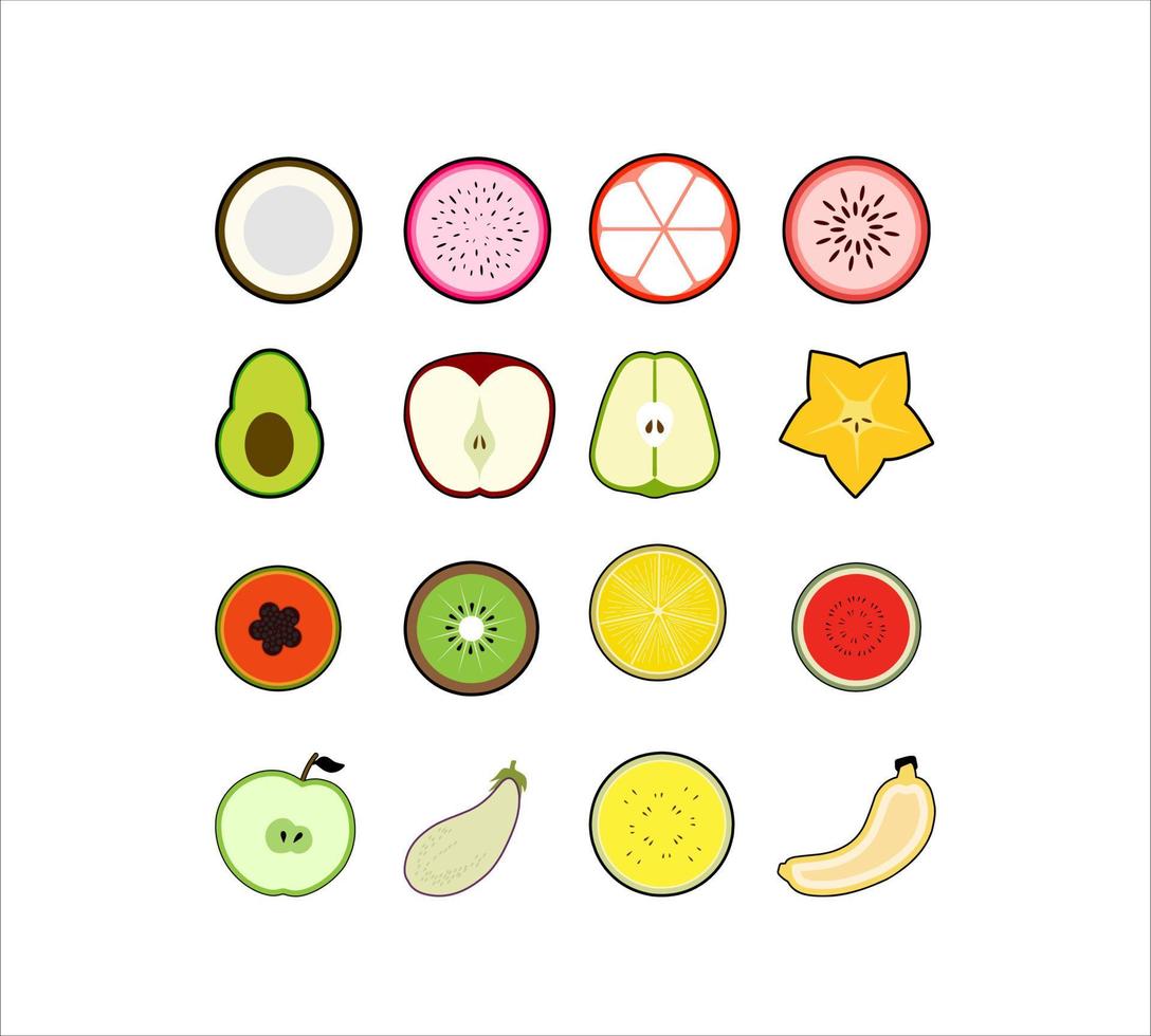 Set of Fruite Slice of Food Drawing Vector Illustrations