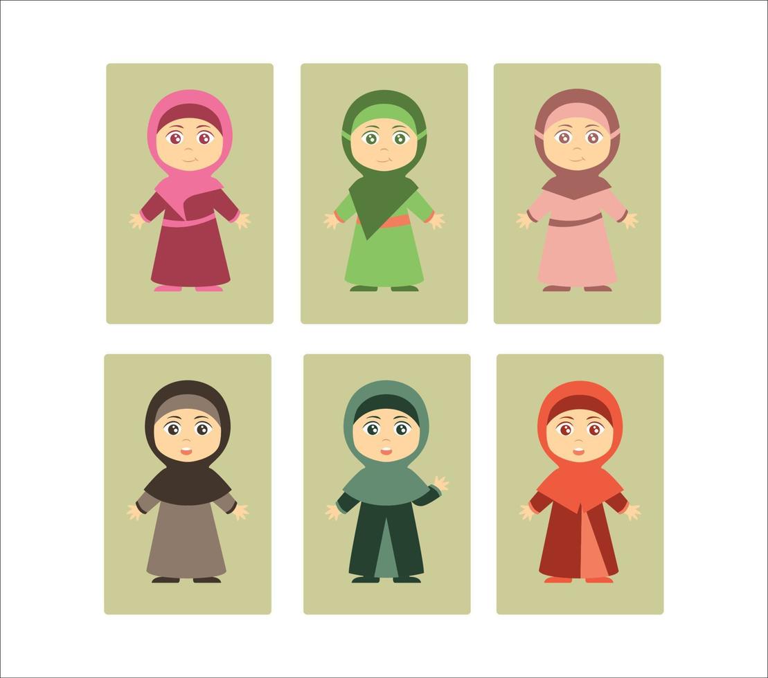 Set of Hijab Women Cartoon Character vector