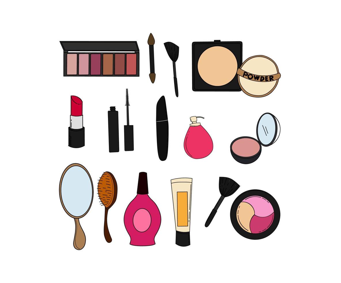 conjunto de objetos de ilustraciones de belleza de maquillaje vector
