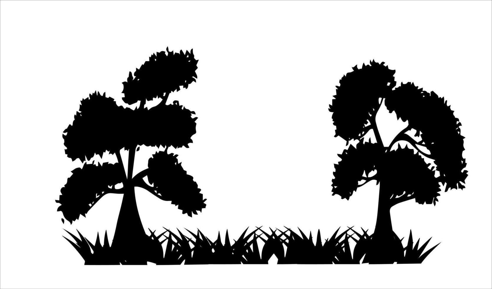 árbol y hierba en silueta vector