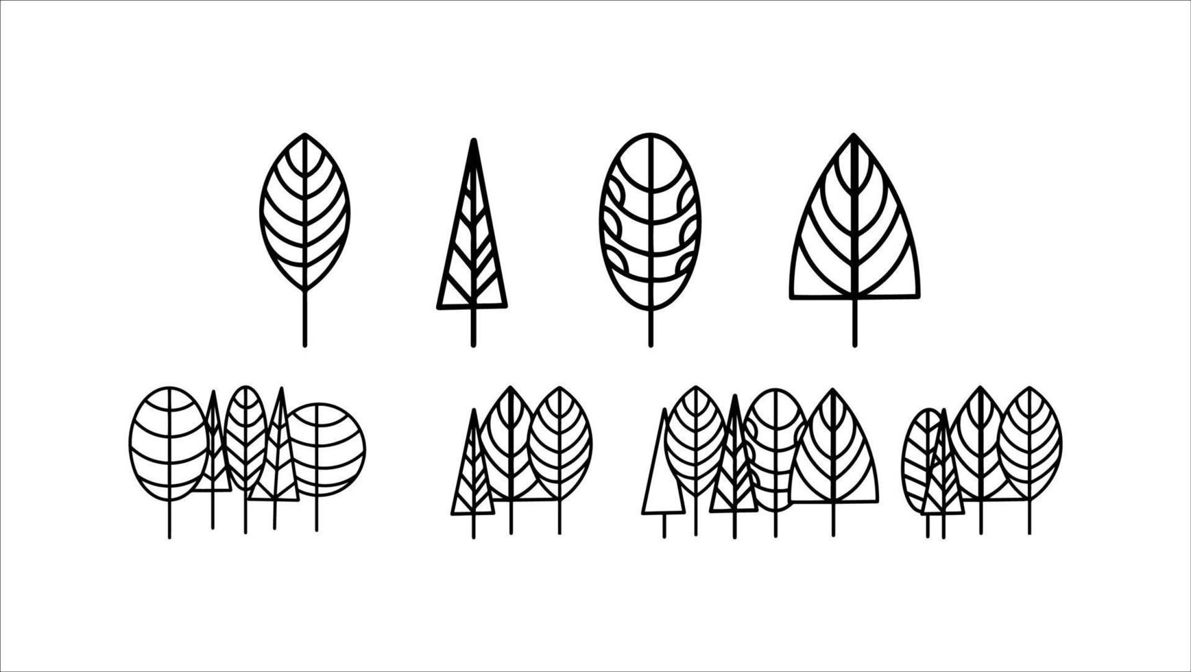 Landcape Set of Leaf Line Art Doodle vector