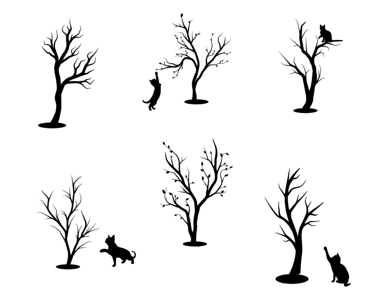 rama de árbol con gato en silueta vector