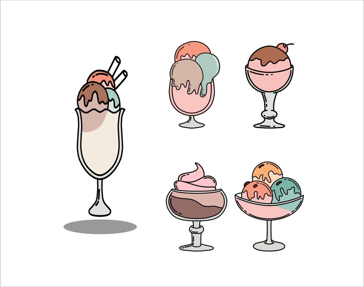 Collection of Glasses Ice Cream Scoop Vector Illustrations Isolated on White Background