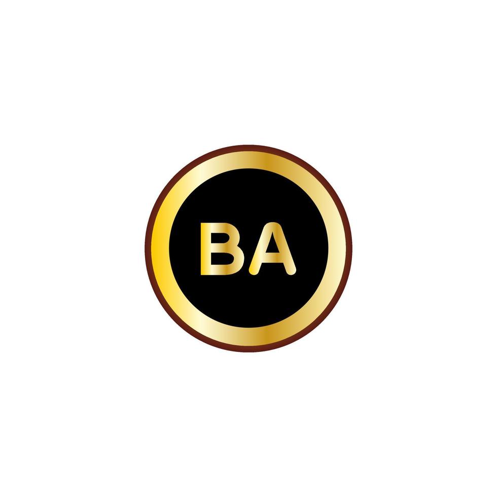 BA letter circle logo design with gold color vector