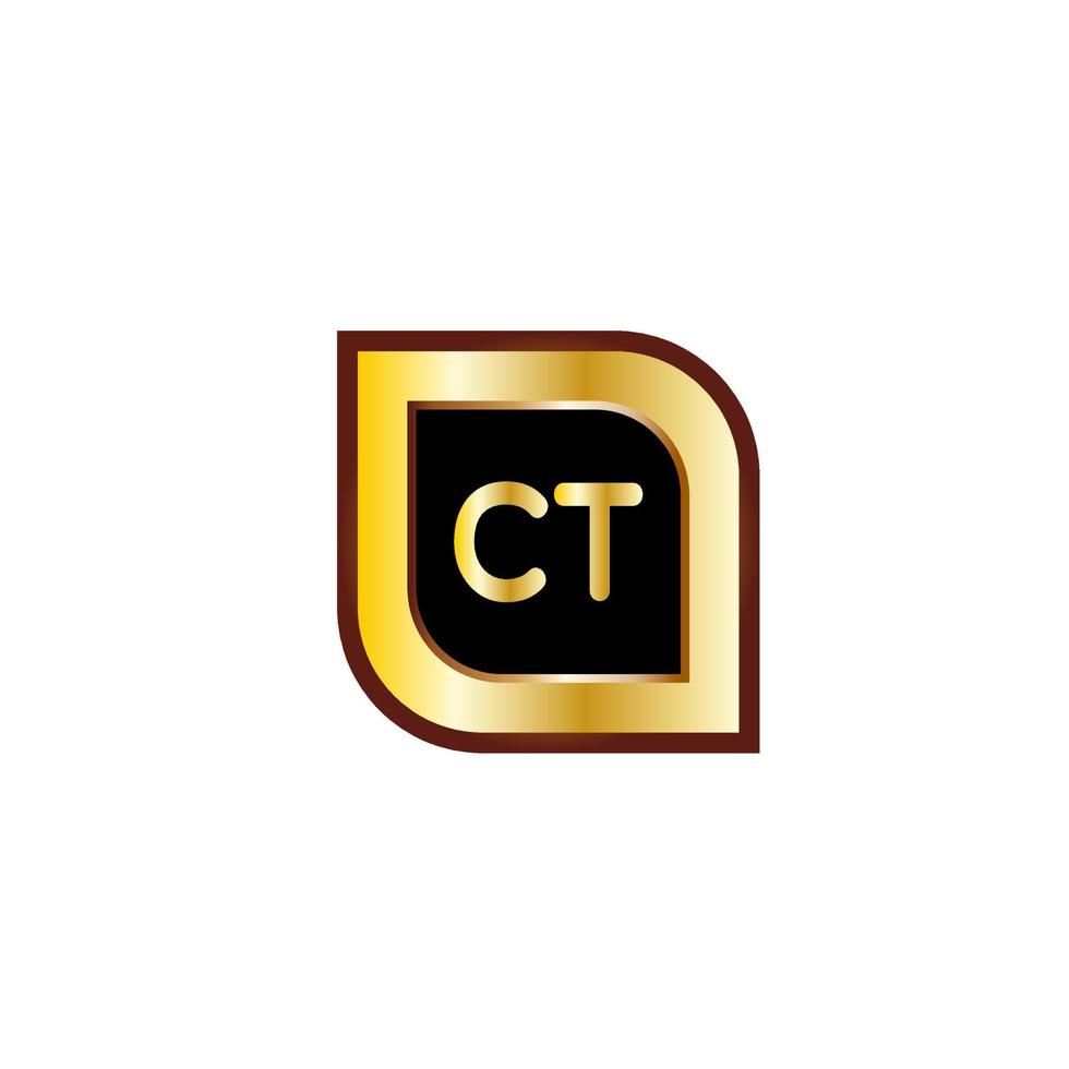 CT letter circle logo design with gold color vector