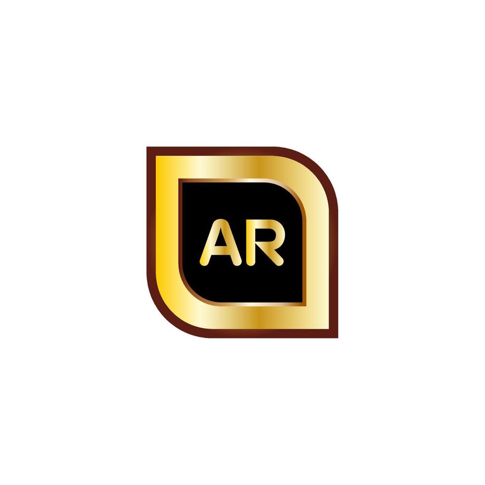 AR letter circle logo design with gold color vector