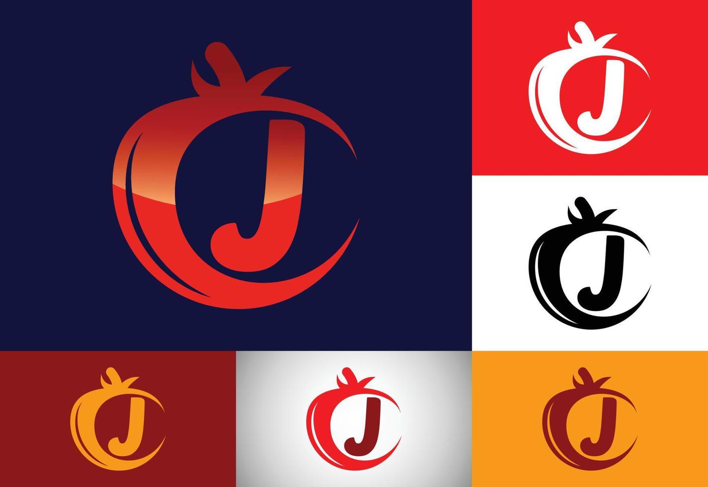 Initial J monogram alphabet with tomato. Tomato logo design template. Font emblem. Organic food vector