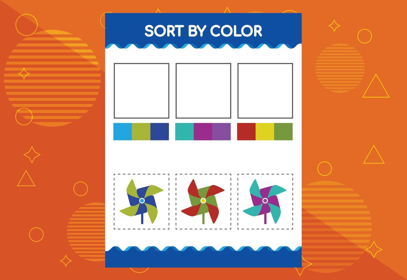 Sort by color worksheet for kids. Good for school and kindergarten projects. Educational worksheet. vector
