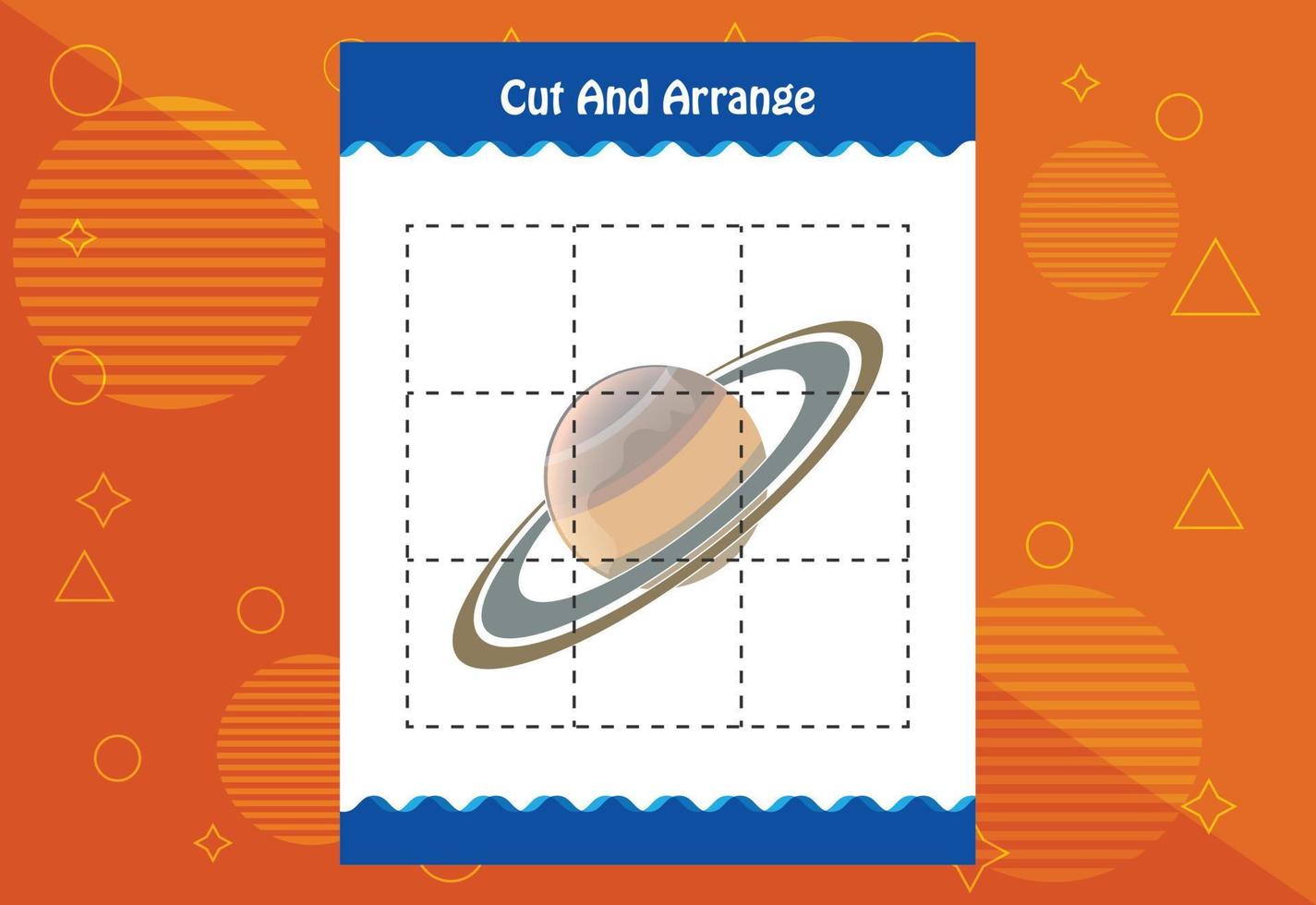 Cut and arrange with a planet worksheet for kids. Educational game for children vector