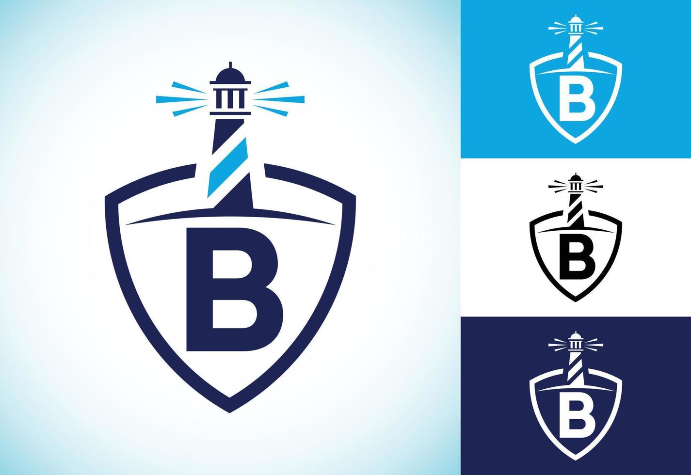 alfabeto inicial del monograma b en un escudo con el faro. logotipo del puerto. emblema de fuente vector