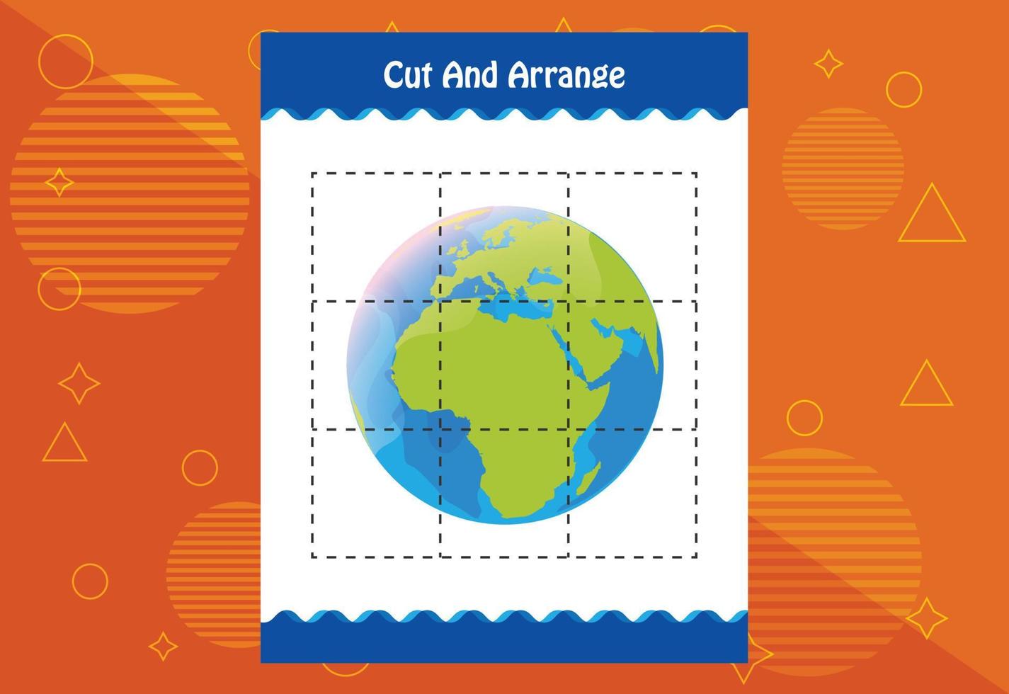 Cut and arrange with a planet worksheet for kids. Educational game for children vector