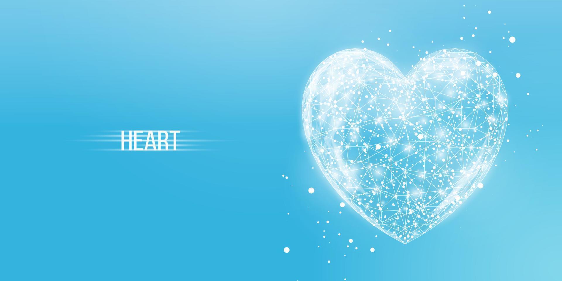 White heart. Happy Valentine's day concept. Wireframe low poly style. Abstract modern 3d vector illustration on blue background.