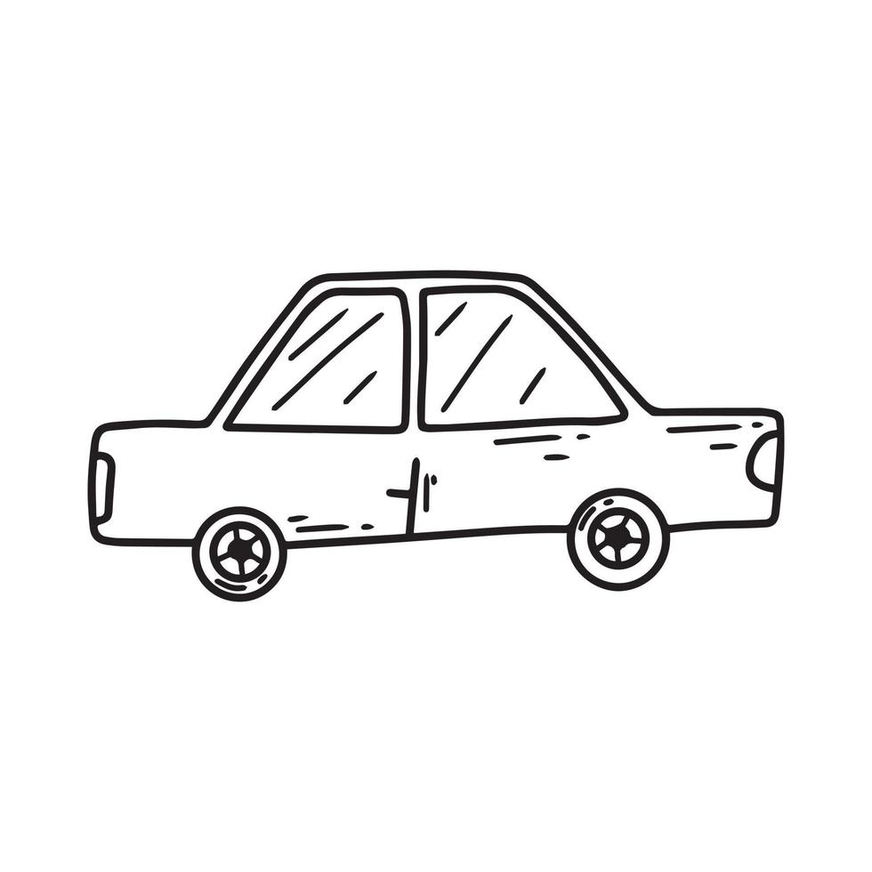 Doodle style car. Isolated car on a white background. Children's car in the style of line art. vector