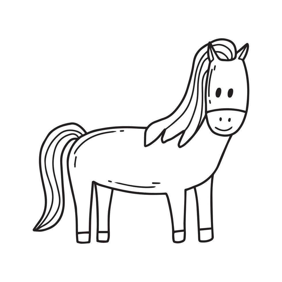 Vector illustration of a cute horse horse. Horse isolated on a white background. Vector illustration. Doodle style.