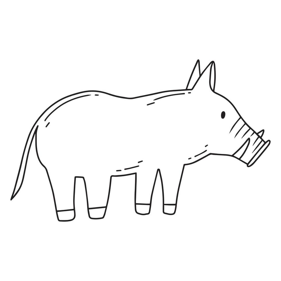 Childrens illustration of wild boar isolated on white background. Hand-drawn wild boar. Vector illustration. Doodle style