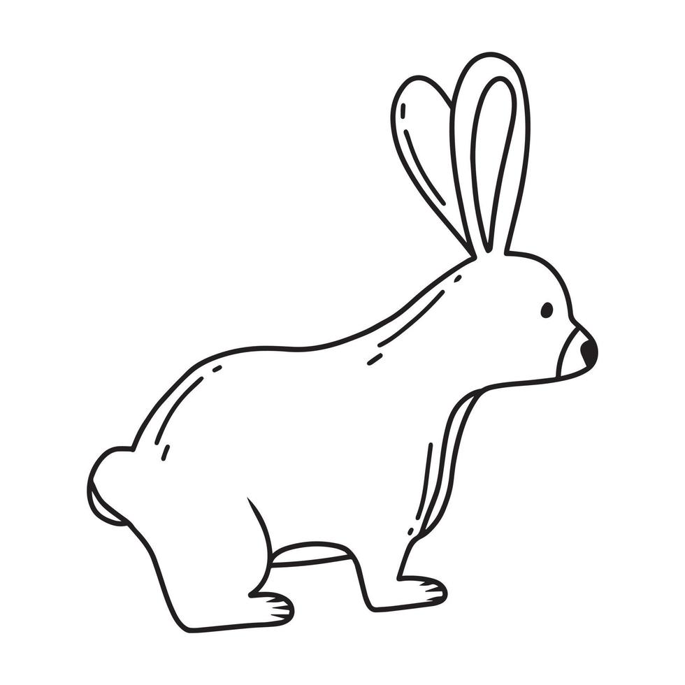 Childrens illustration of a cute hare isolated on a white background. Forest hare hand drawn with doodle style. Vector illustration