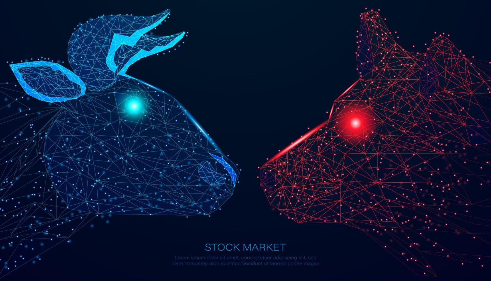 polígono abstracto y mercado alcista al contado y mercado bajista, concepto de tendencia del mercado de valores, inversión en marketing de acciones, diferencia entre acciones de tendencia alcista y bajista, y financiero. vector