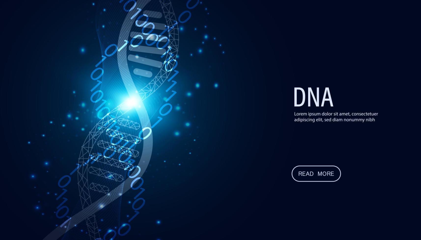 concepto de ciencia de tecnología abstracta genes de adn edición genética combinada con tecnología moderna binario futurista sobre fondo azul de alta tecnología vector