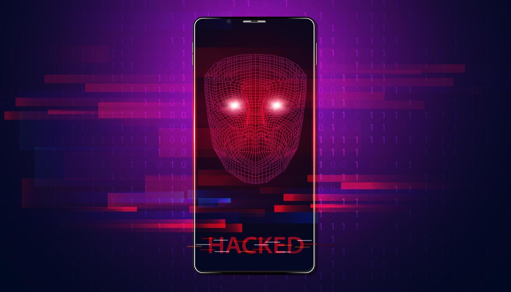 Abstract hacked concept phone interface screen red system ai warning that the system has been hacked into the system computer vector
