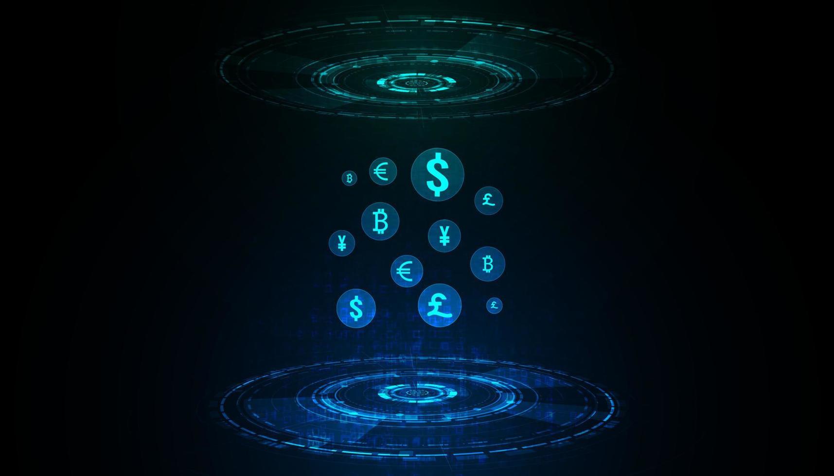 Abstract Digital circle Hologram Money transfer DeFi Decentralized Finance Blockchain, cryptocurrency and bitcoin, online, internet transaction Futuristic. vector