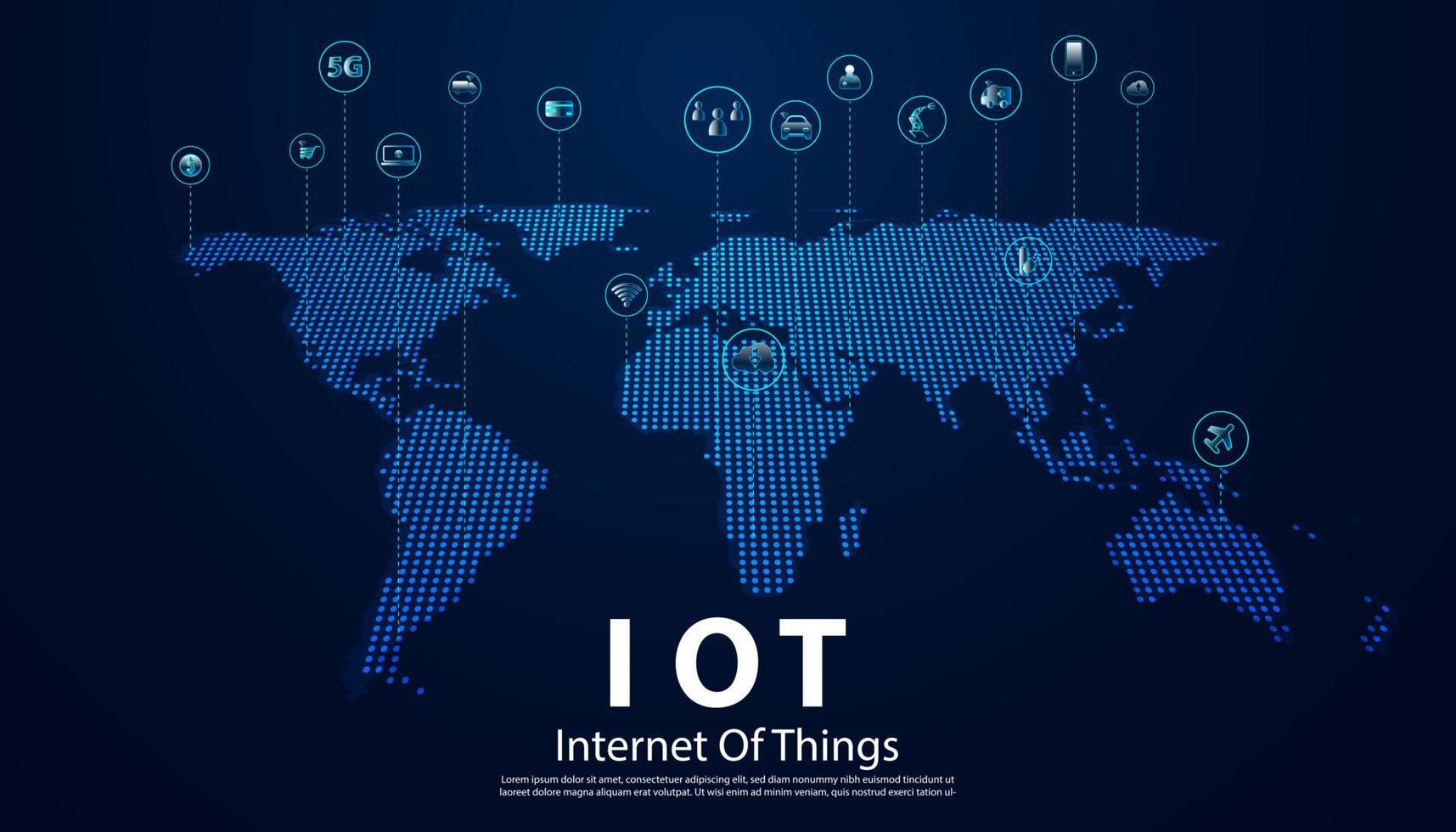 resumen internet de las cosas concepto ciudad 5g.iot internet de las cosas comunicación red innovación tecnología concepto icono y mapa. conectar dispositivos inalámbricos y tecnología de innovación de redes. vector