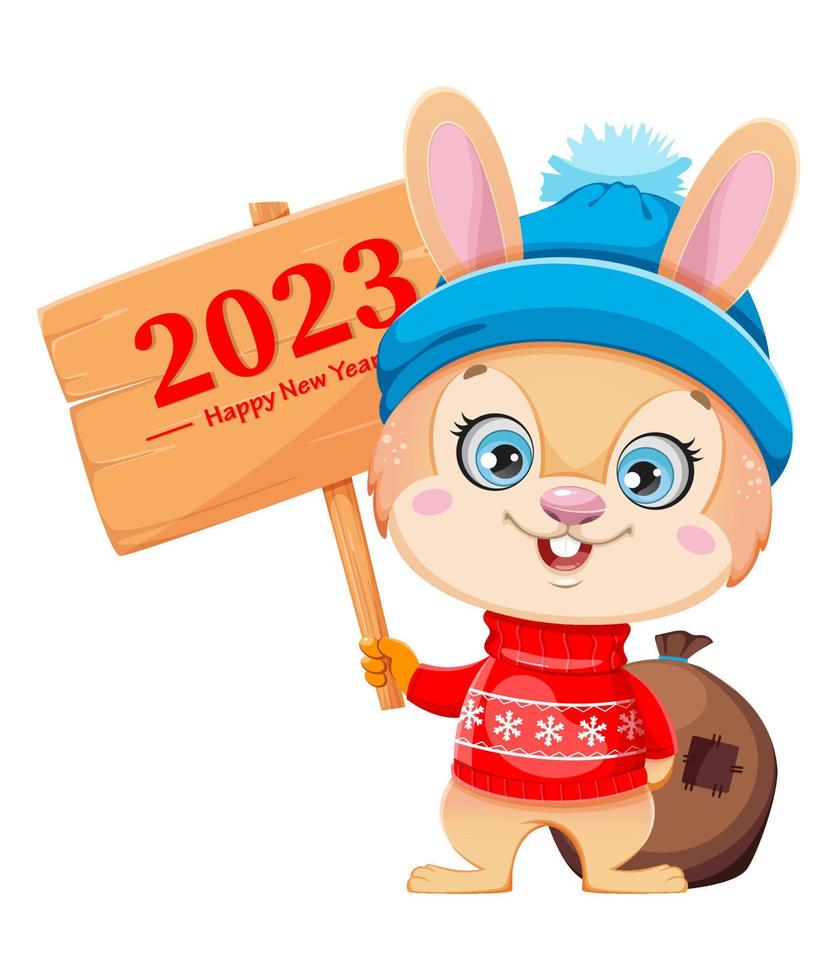 Merry Xmas and Happy New year. Cute cartoon rabbit vector