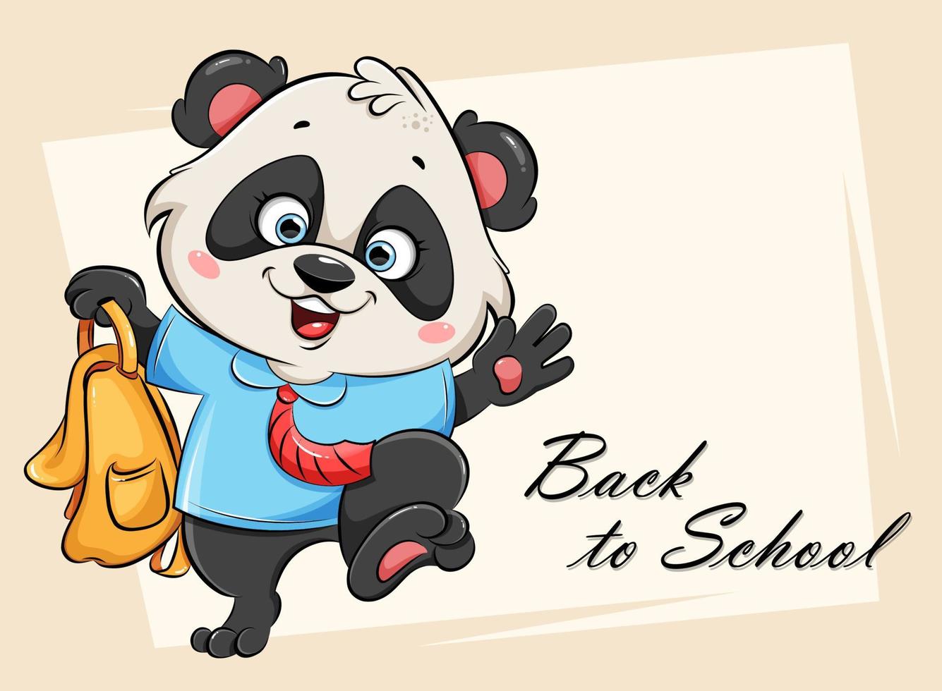 Back to school. Cute Panda going to school vector