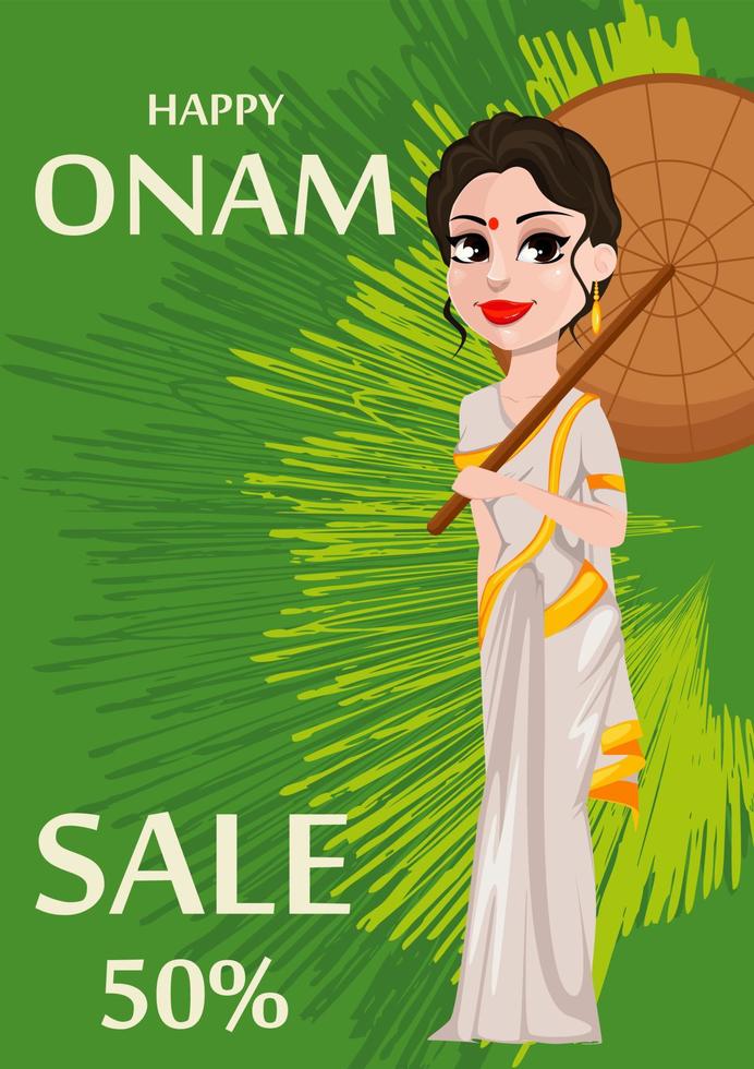 celebración onam. mujer india vector