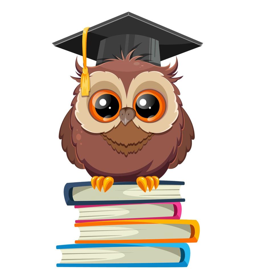 Wise owl in graduation cap. Cute cartoon owl vector