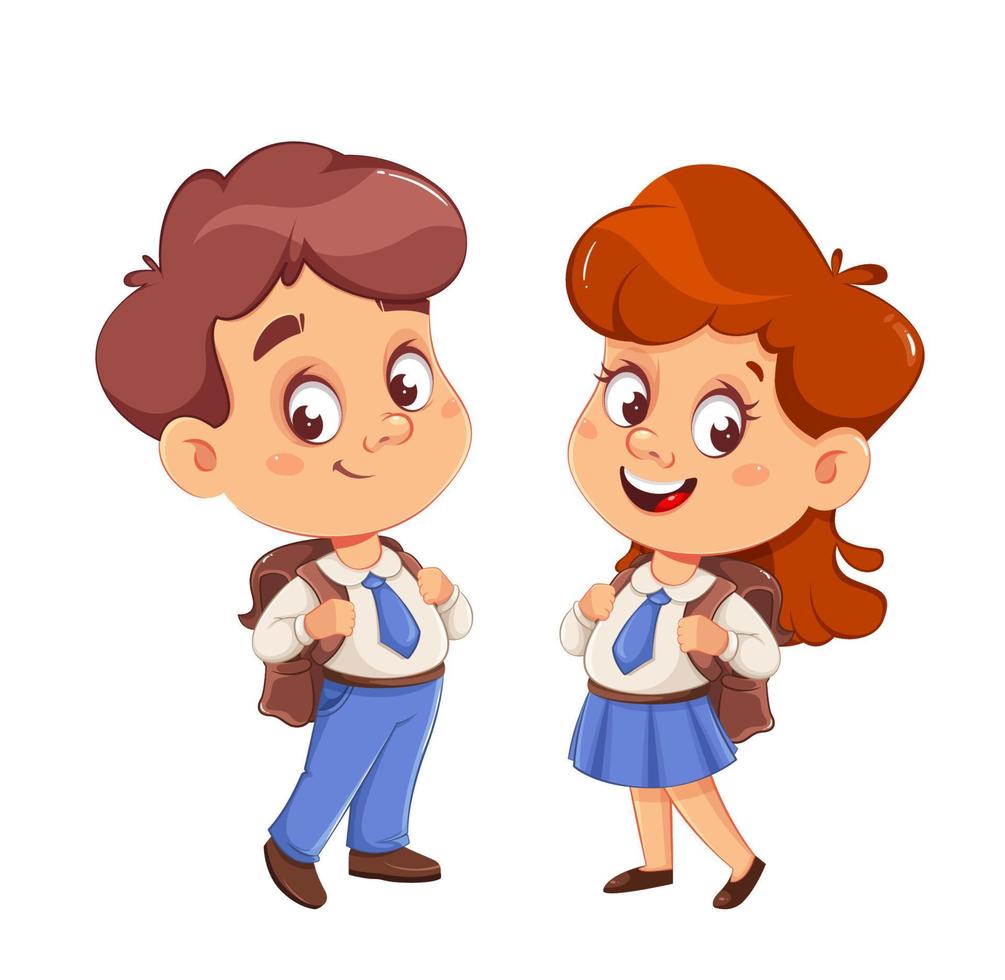 Cute schoolgirl and schoolboy with backpacks vector