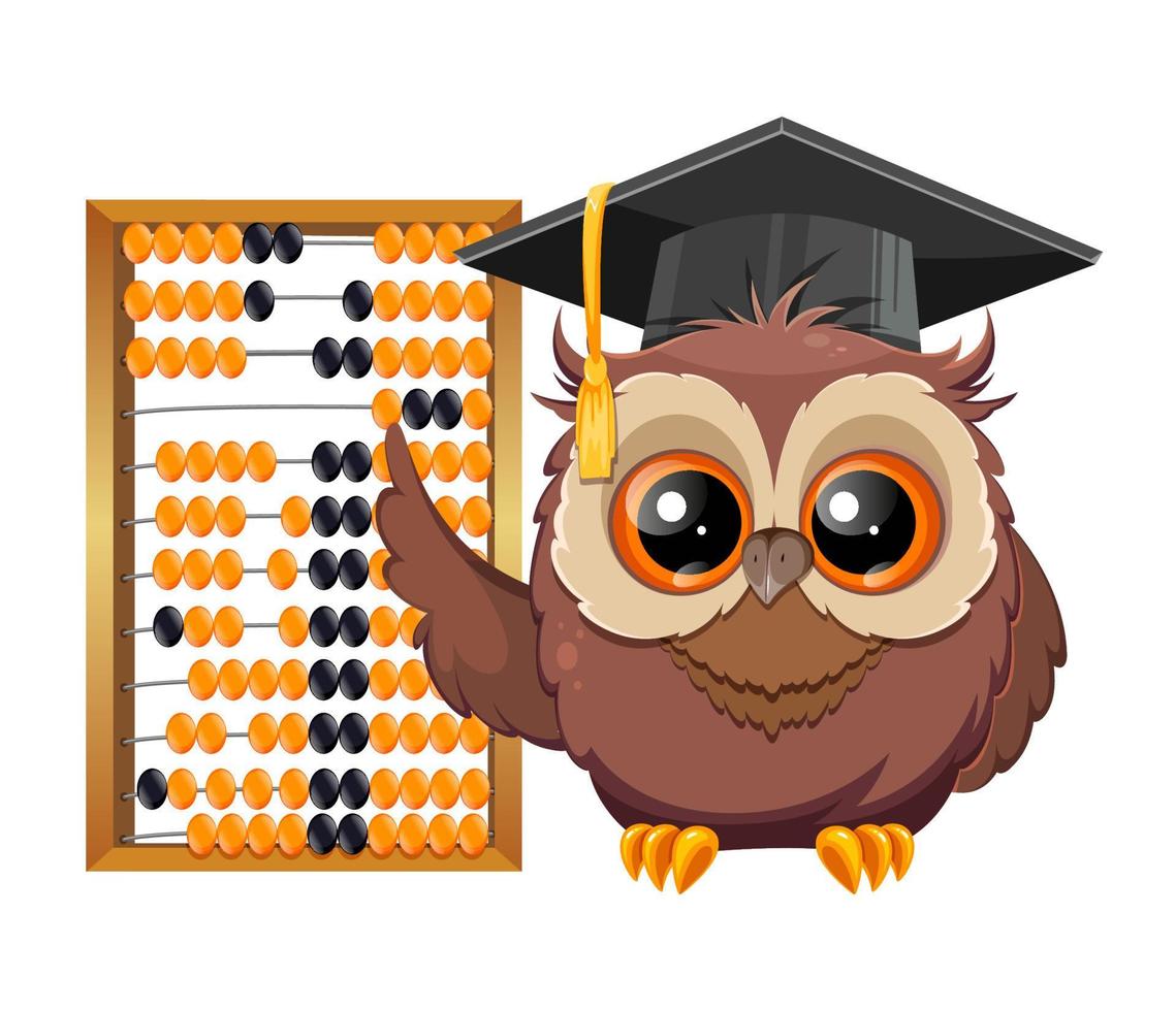 Wise owl in graduation cap. Cute cartoon owl vector