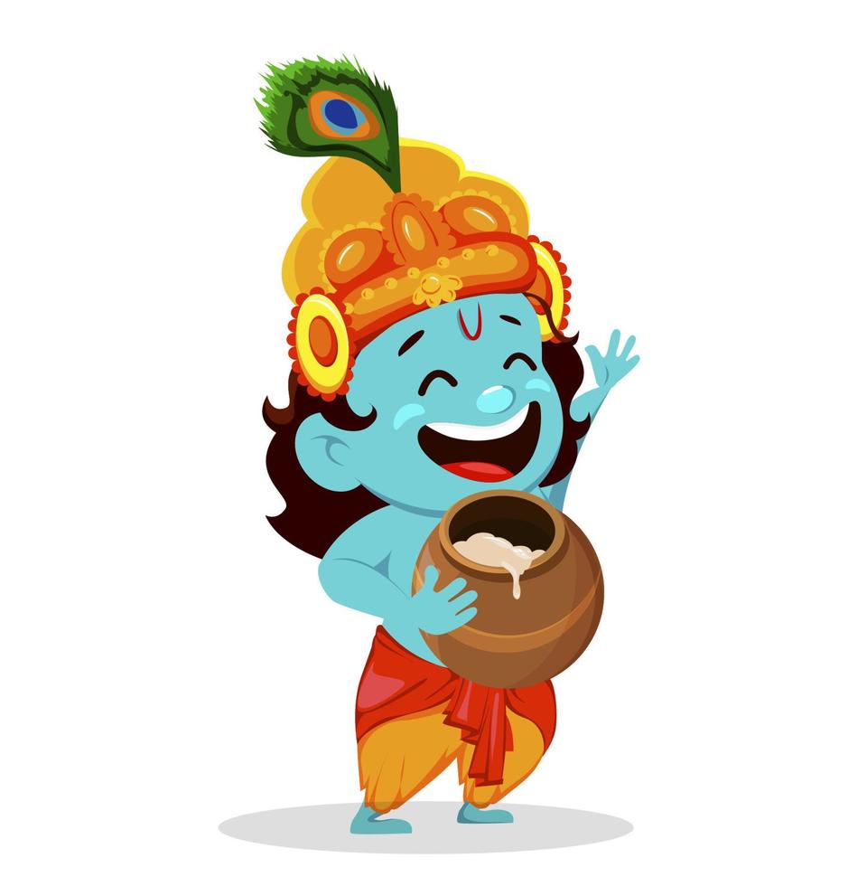 personaje de dibujos animados divertido señor krishna vector