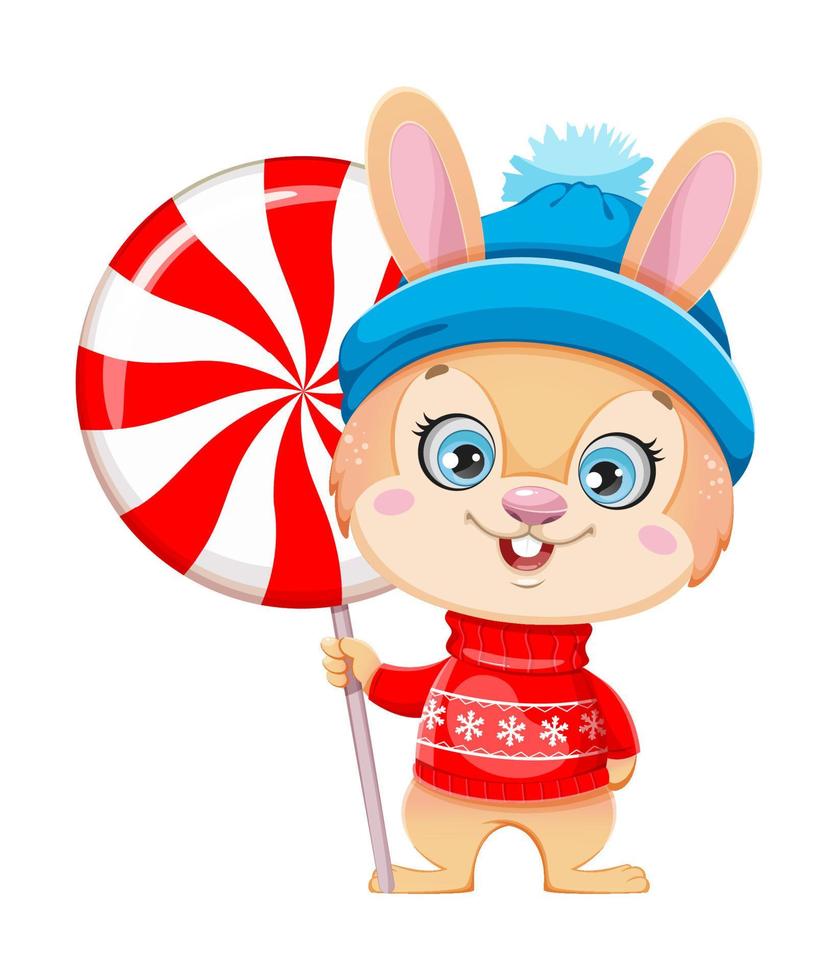 Merry Xmas and Happy New year. Cute cartoon rabbit vector