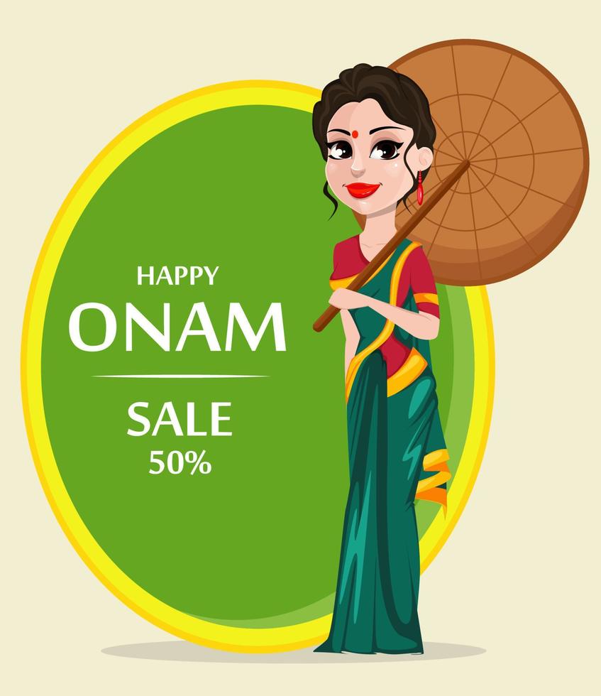 celebración onam. mujer india vector