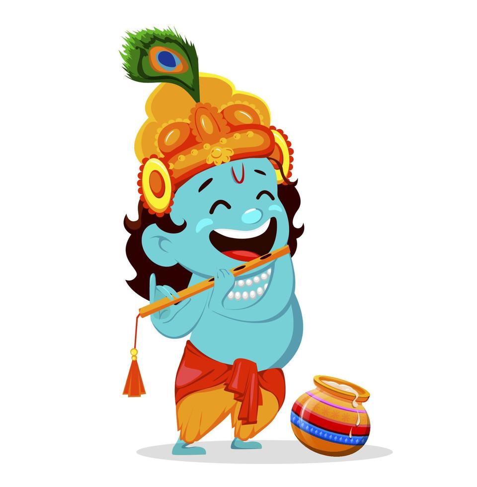 personaje de dibujos animados divertido señor krishna vector