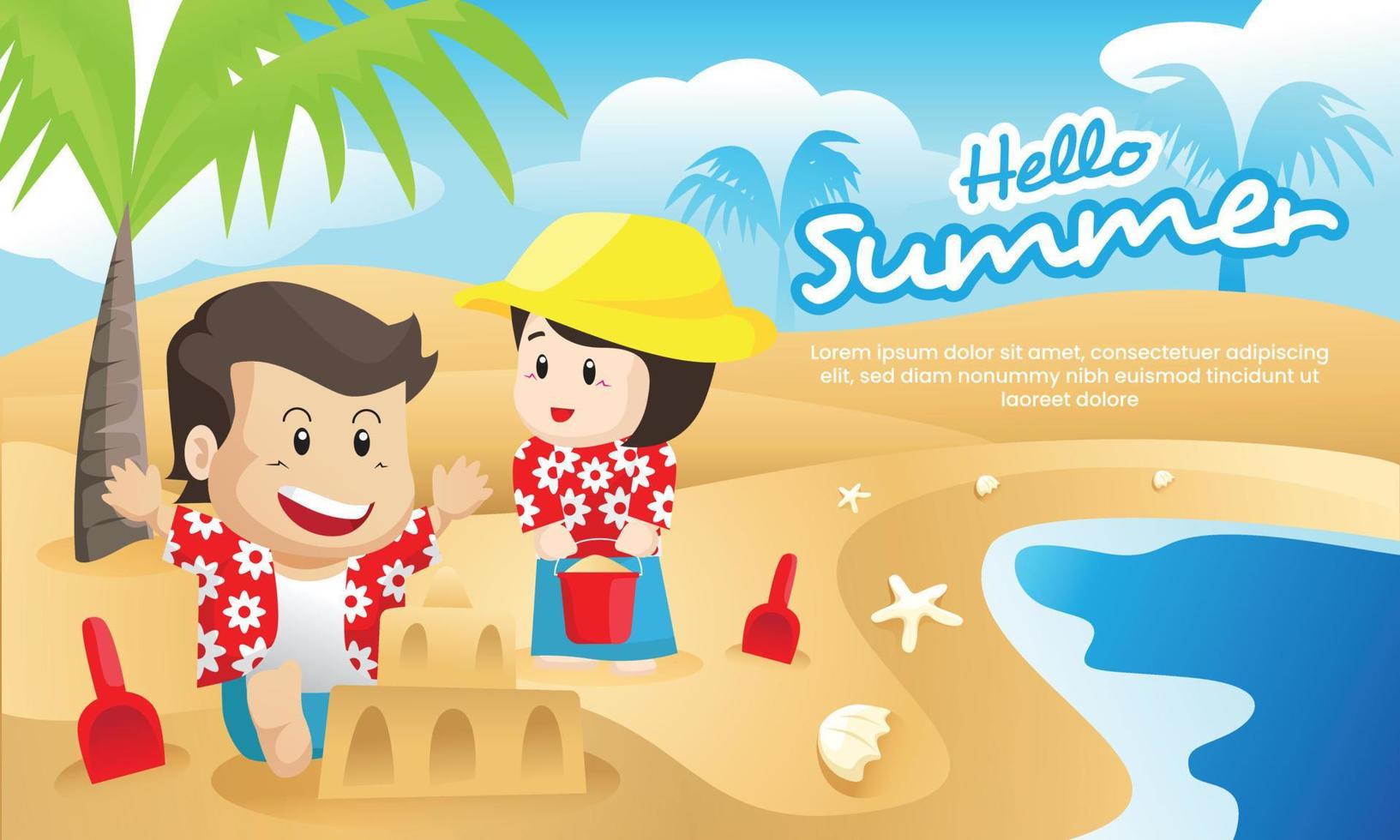 Hello Summer Couple at Beach vector