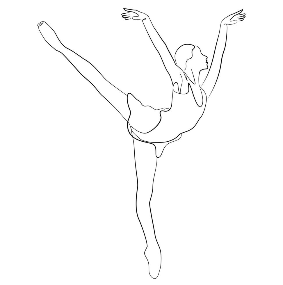 boceto de una mujer en un vestido pose de ballet bailarina gimnasta arte lineal arte continuo icono niña aislada en blanco vector