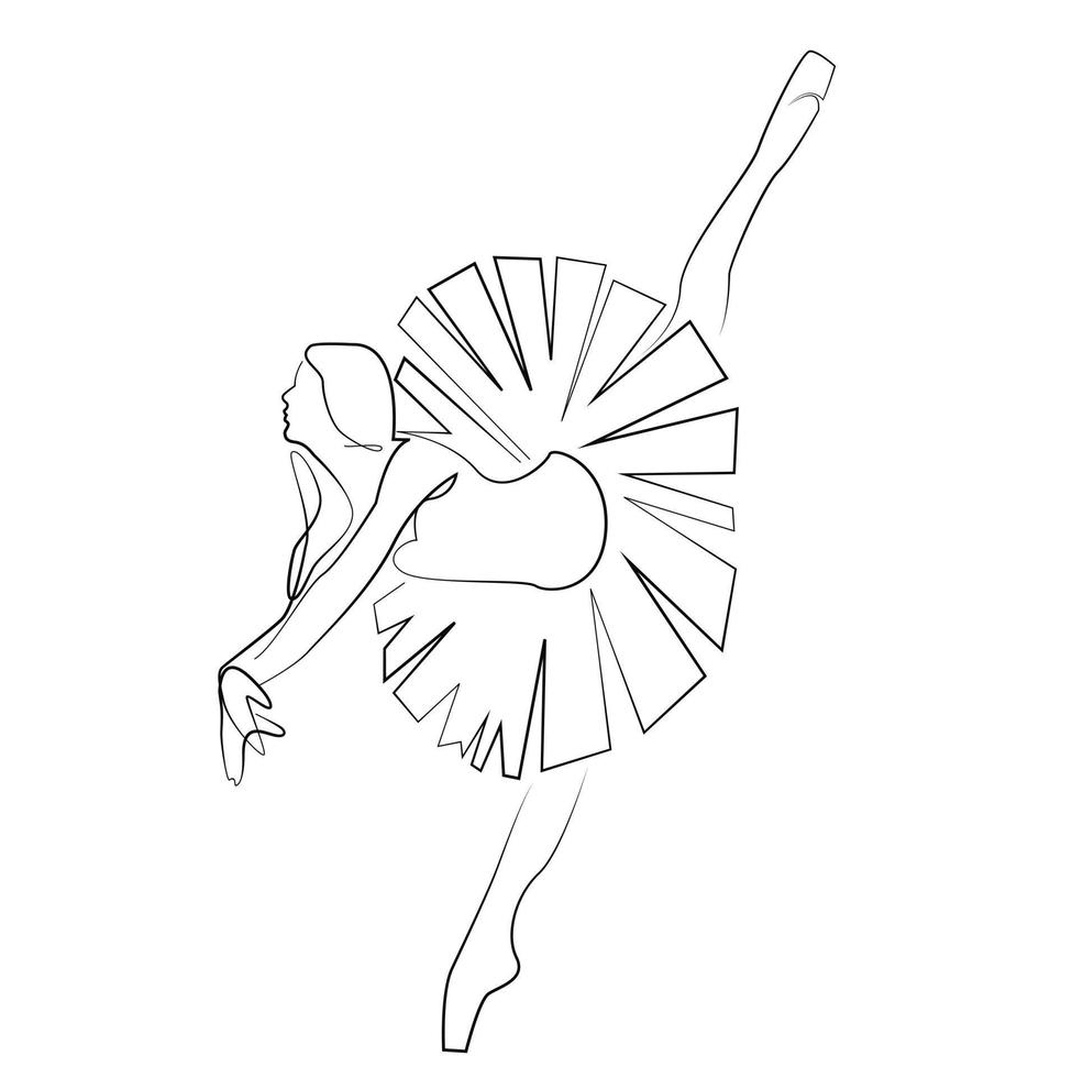 boceto de una mujer en un vestido pose de ballet bailarina gimnasta arte lineal arte continuo icono niña aislada en blanco vector