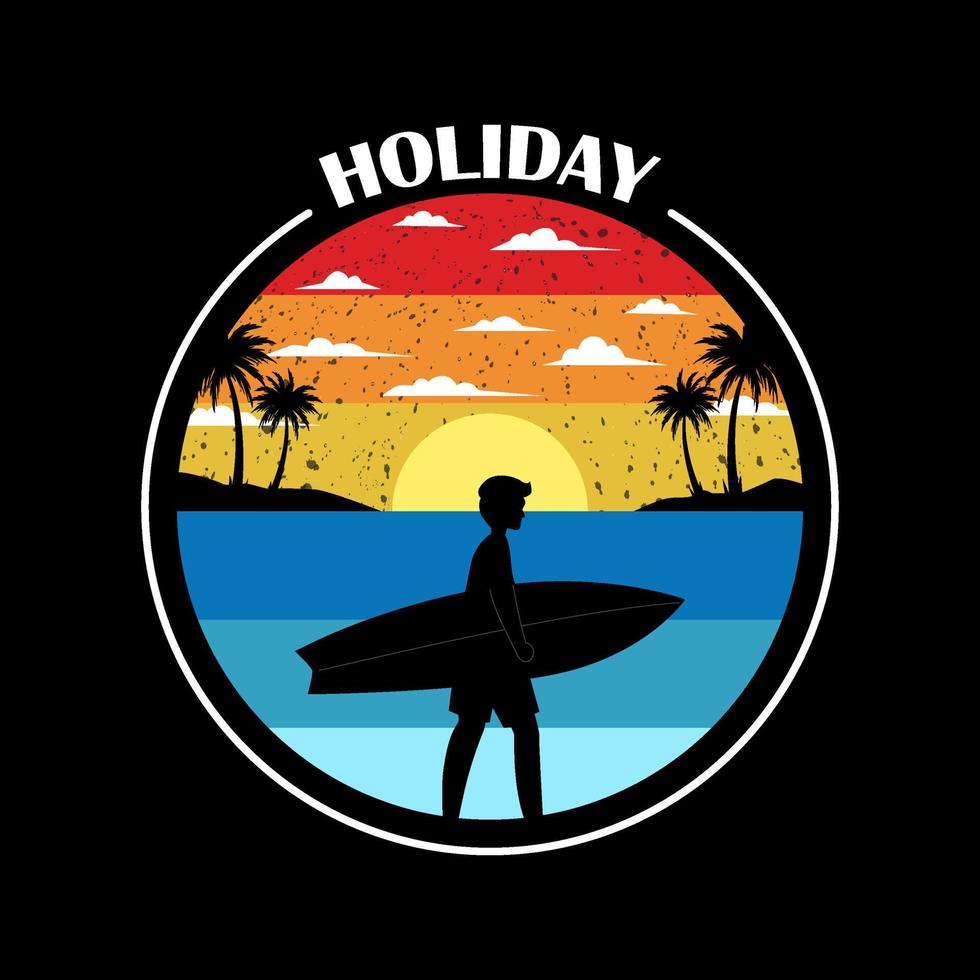 tiempo de vacaciones para surfear diseño retro vector