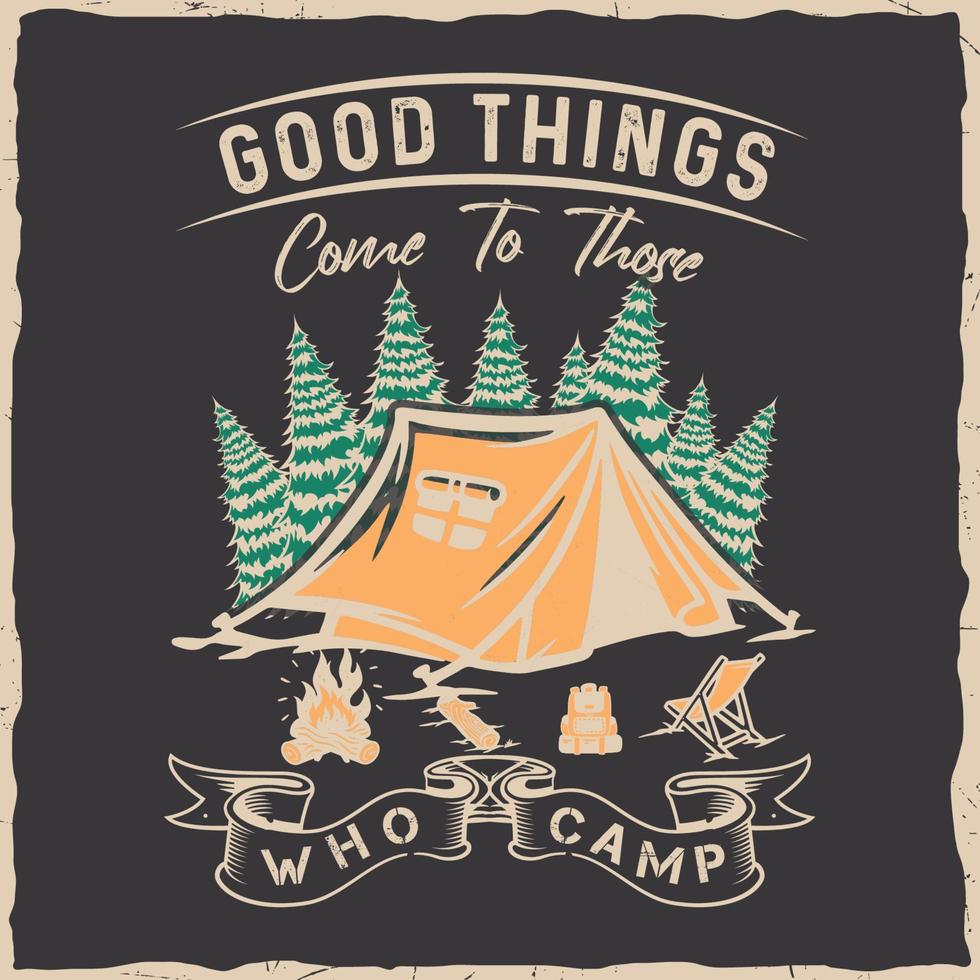 camping senderismo camiseta diseño retro vintage tipografía ilustración para imprimir vector