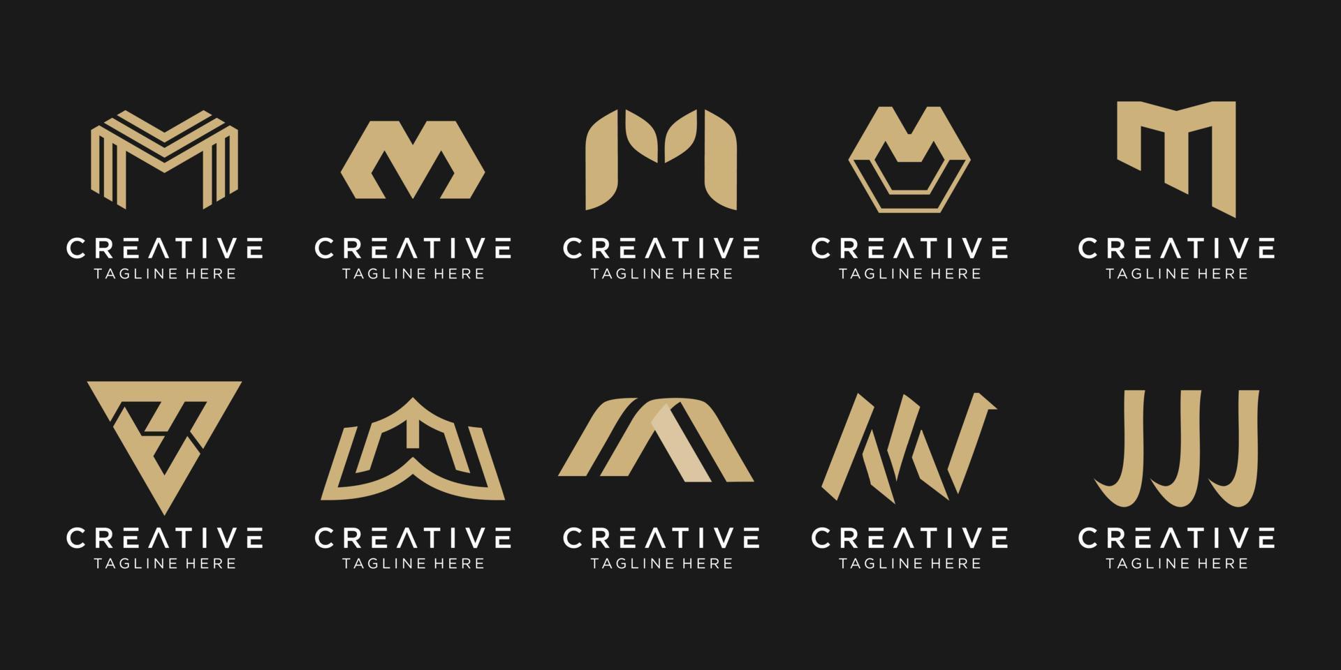 Set of abstract monogram letter M logo template. icons for business of fashion, sport, automotive, simple. vector