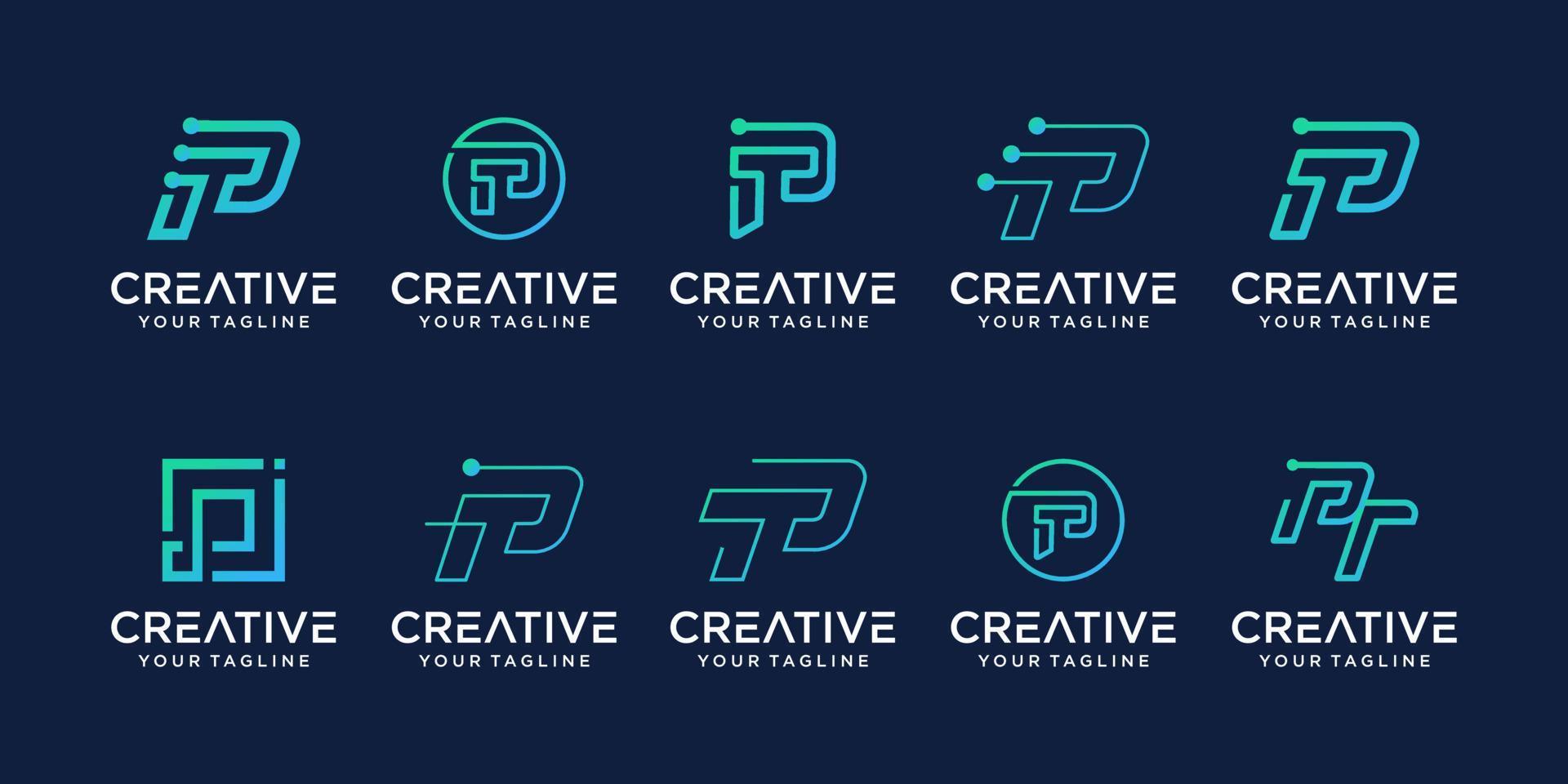conjunto de plantilla de logotipo de letra p inicial abstracta. iconos para negocios de moda, digital, tecnología, vector
