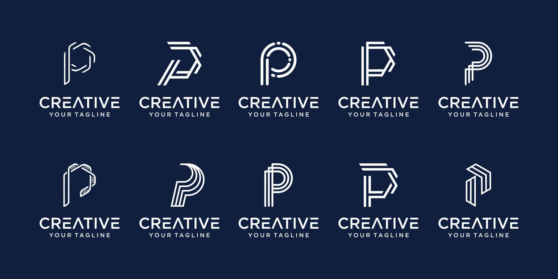 Set of abstract initial letter P logo template. icons for business of fashion, digital, technology, vector