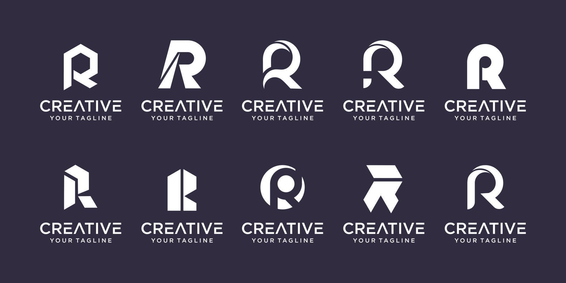 Set of collection initial letter R RR logo template. icons for business of fashion, sport, automotive. vector