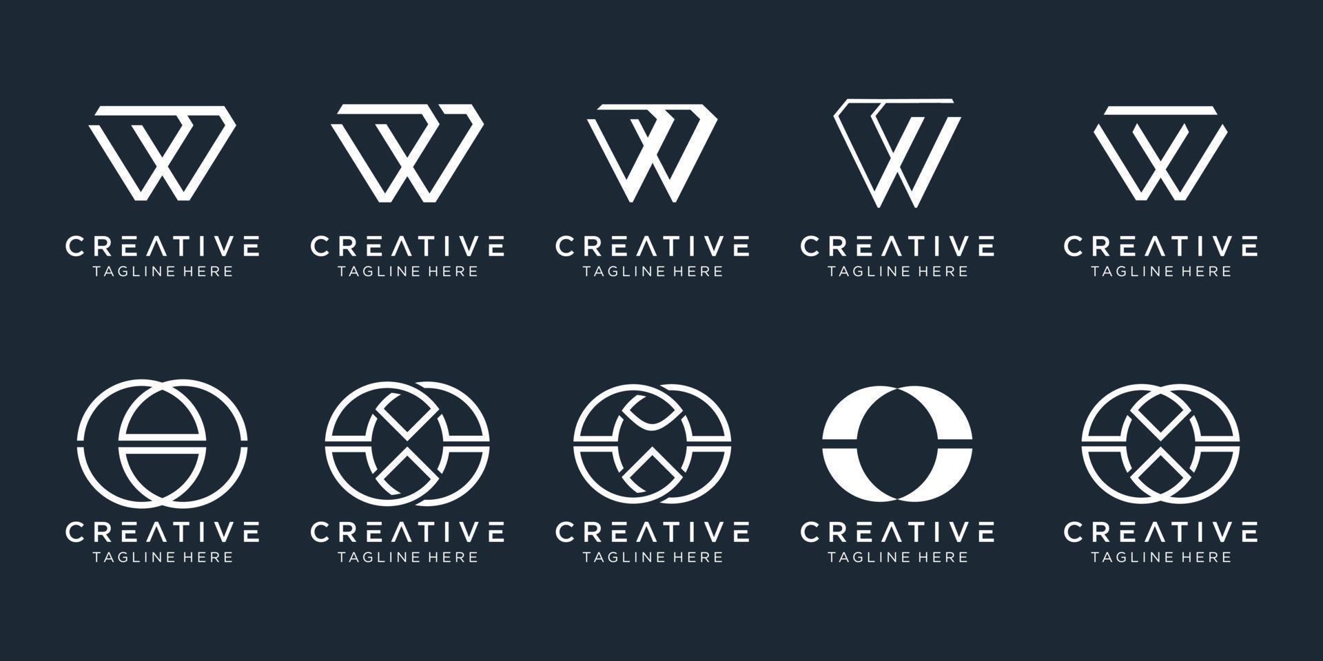 Set of creative monogram initial W logo design template. icons for business of fashion, sport, digital, technology, simple. vector